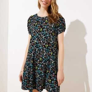 FLORAL PUFF SLEEVE SHORT SLEEVE SWING DRESS